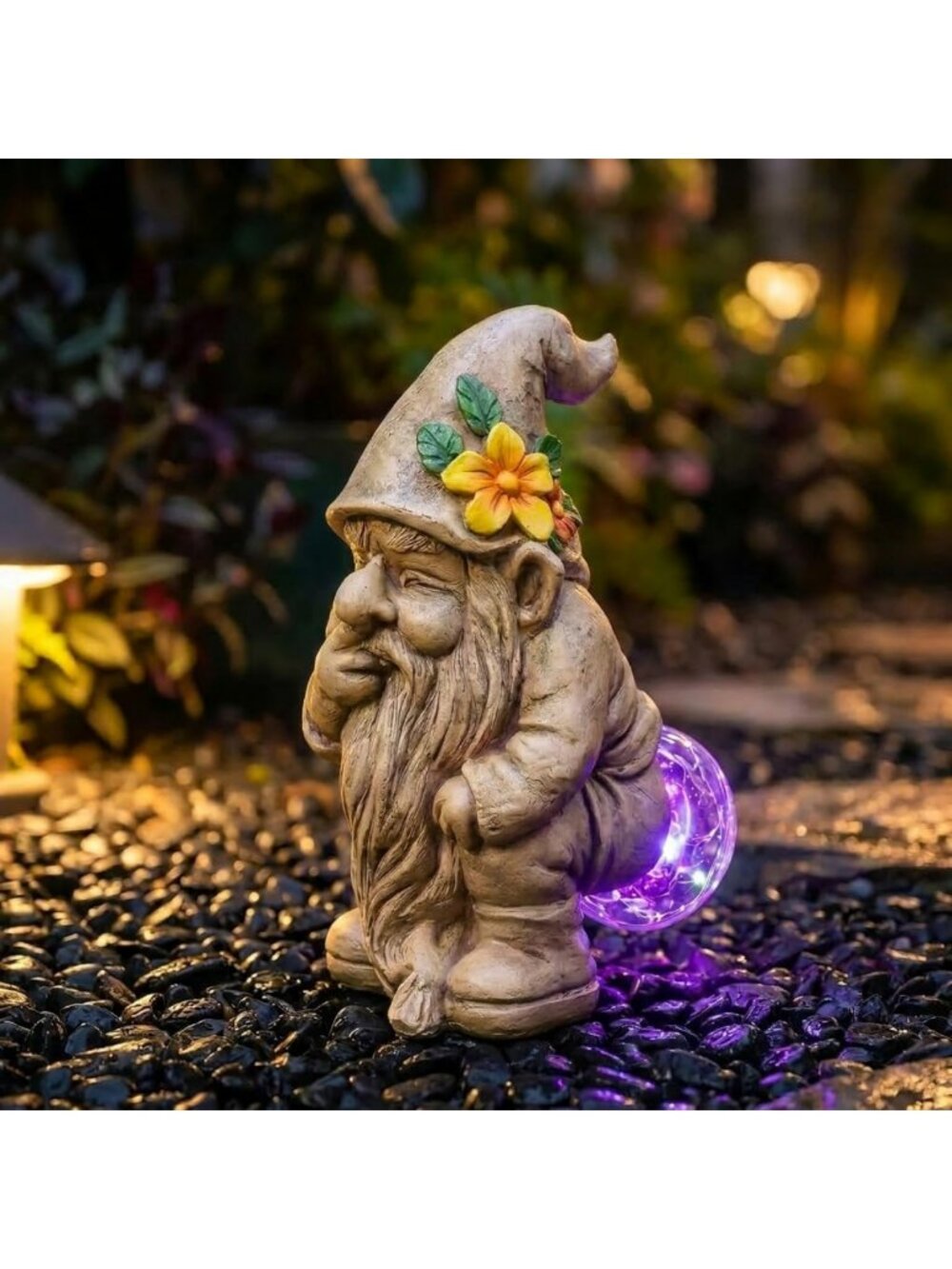 Quirky Solar-Powered Garden Gnome Statue for Yard, Patio & Lawn - Unique Gift